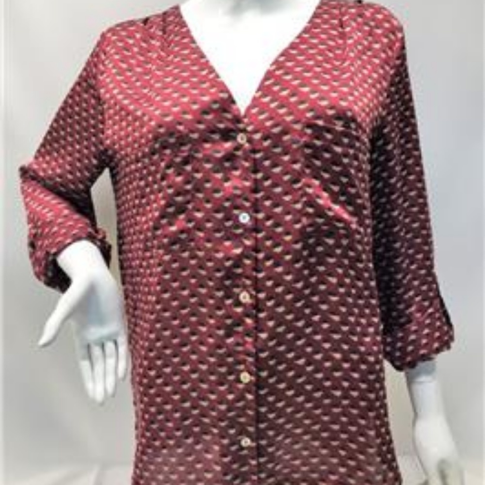 Alice Blue Calvados Maroon Navy Roll Tab Blouse XL